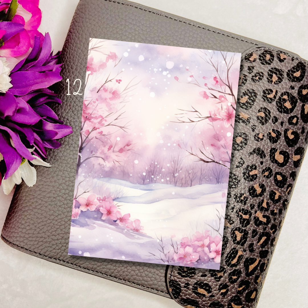 3.5x5" Winter Cherry Blossom Journaling Cards