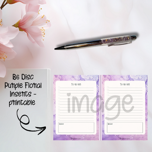 B6 Disc Purple Floral Inserts - printable