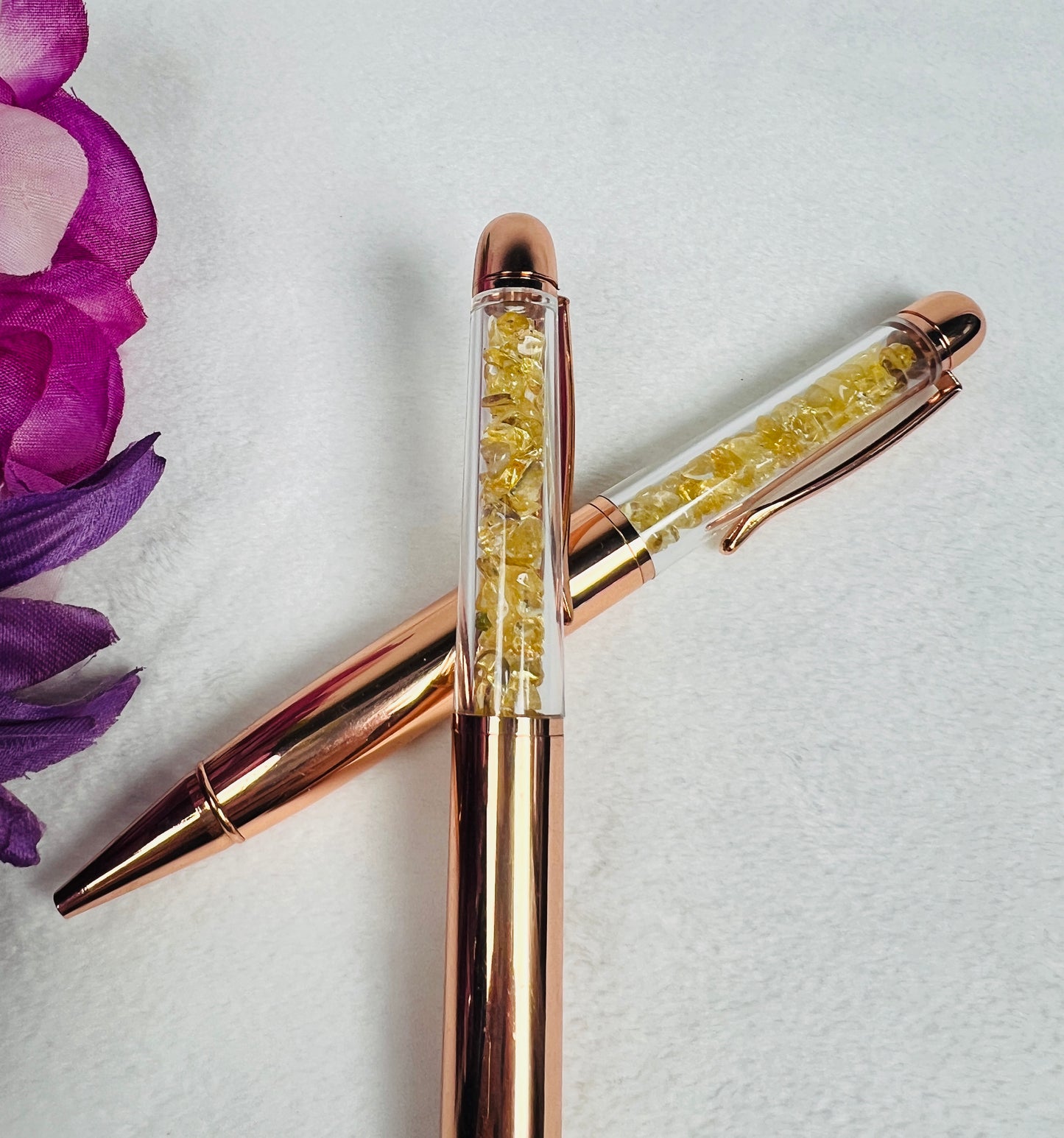 Rose Gold Barrel filled with Citrine Stone Chips