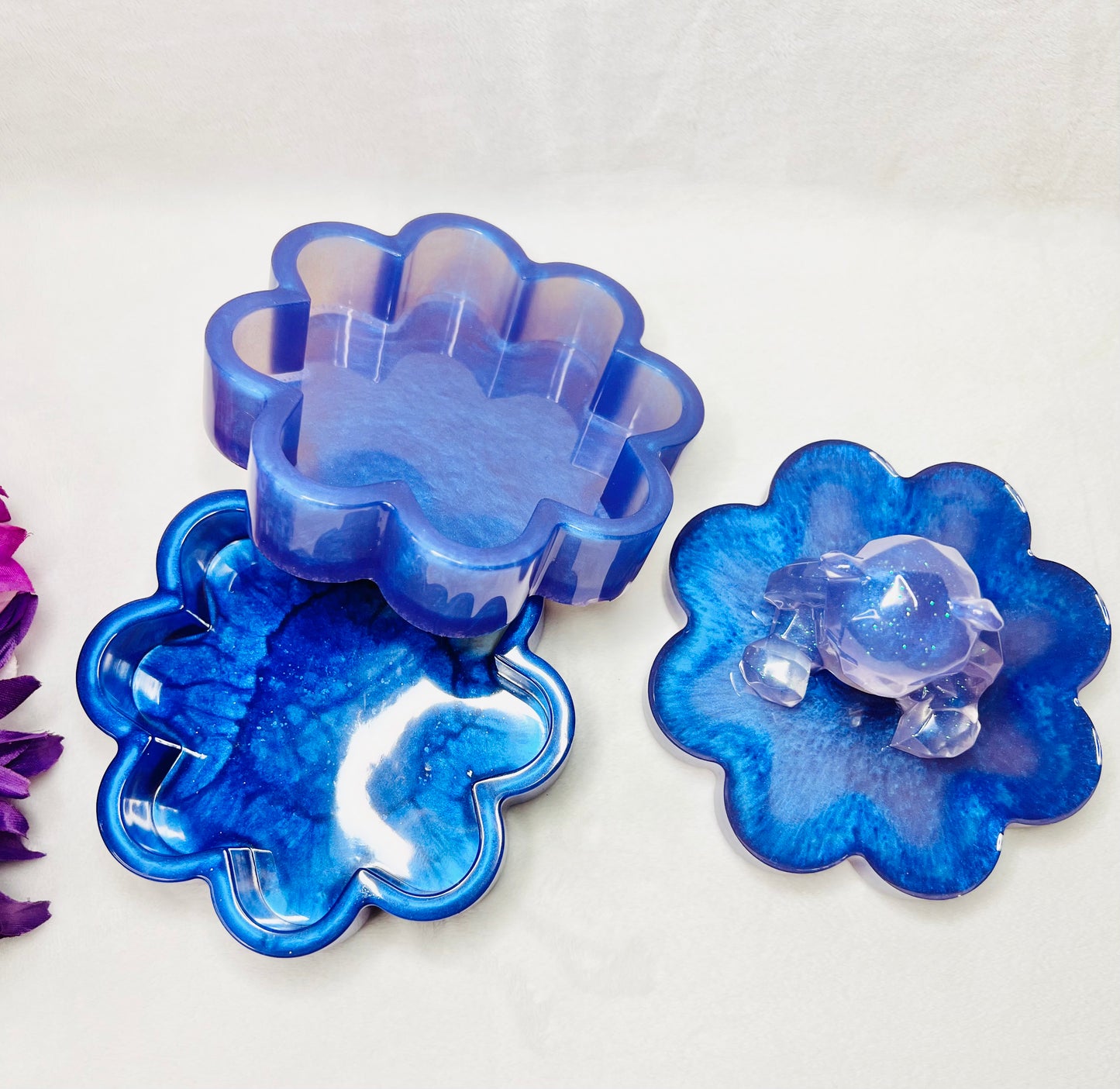 Purple Stackable Resin Jewelry Box with Light Purple Bear Topped