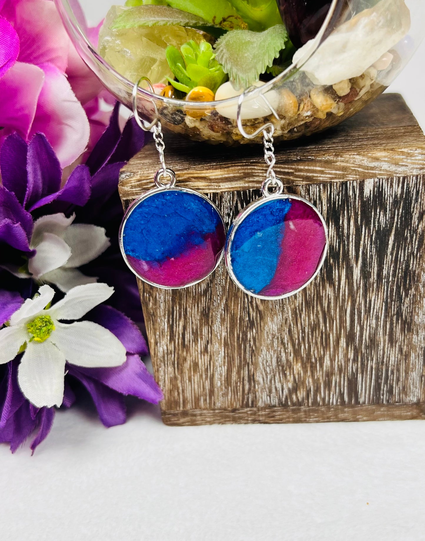 Magenta and Blue Dangle Earrings