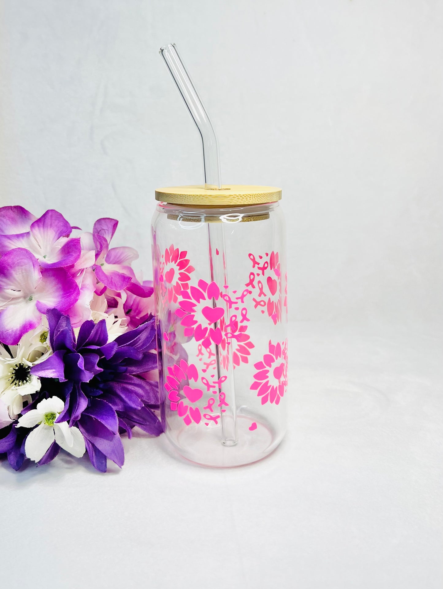 16 ounce 1 in 8 Breast Cancer Ribbon Glass
