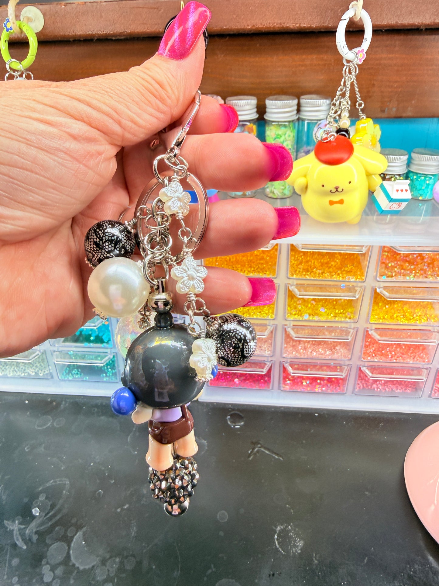 Blue Hair Top Knot Girl Junk Keychain/Bag Charm