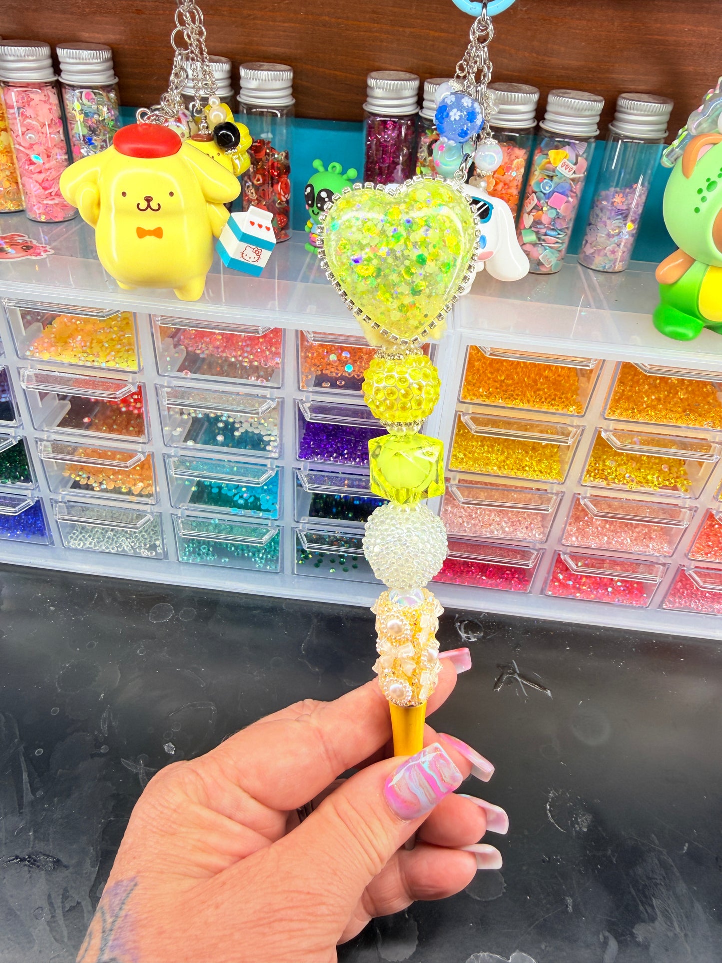 Lemon Drop Heart Beaded Pen