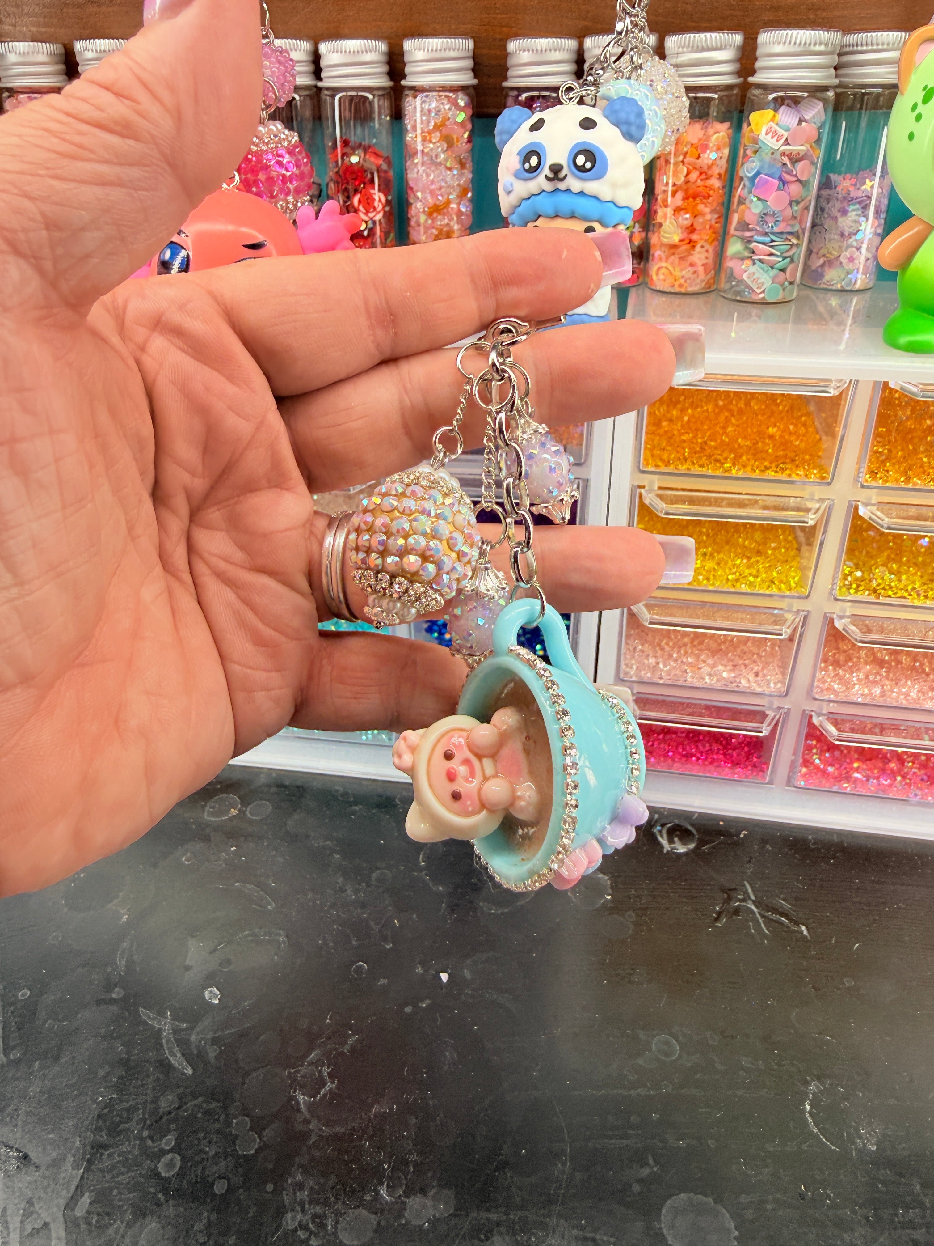 【正規品】Amusables Bag Charm　キーリング Kitty and Coffee Junk Keychain/Bag Charms – Fairy Love Designs