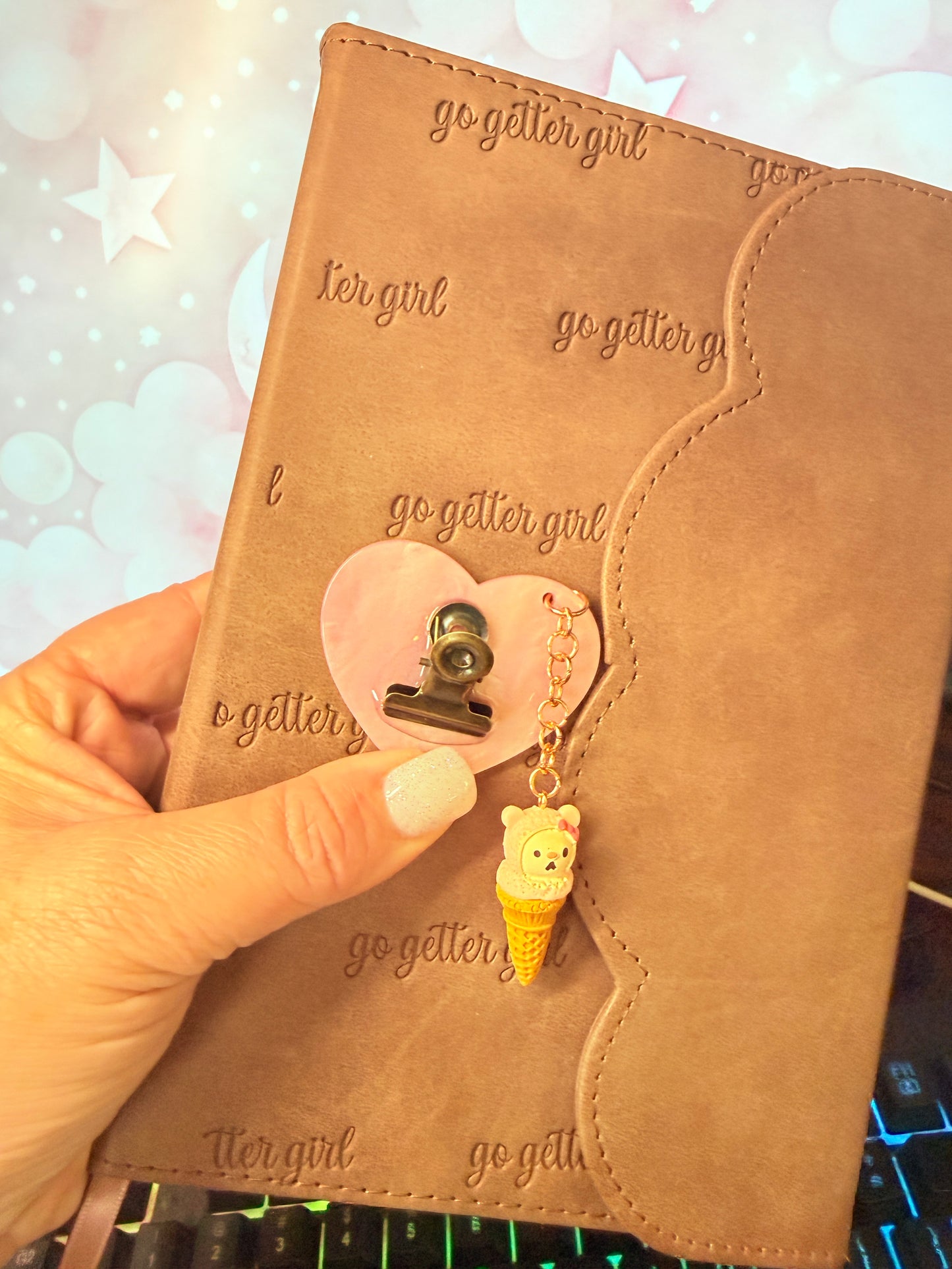 Teddy Bear Ice Cream Cone Heart Journalling Clip