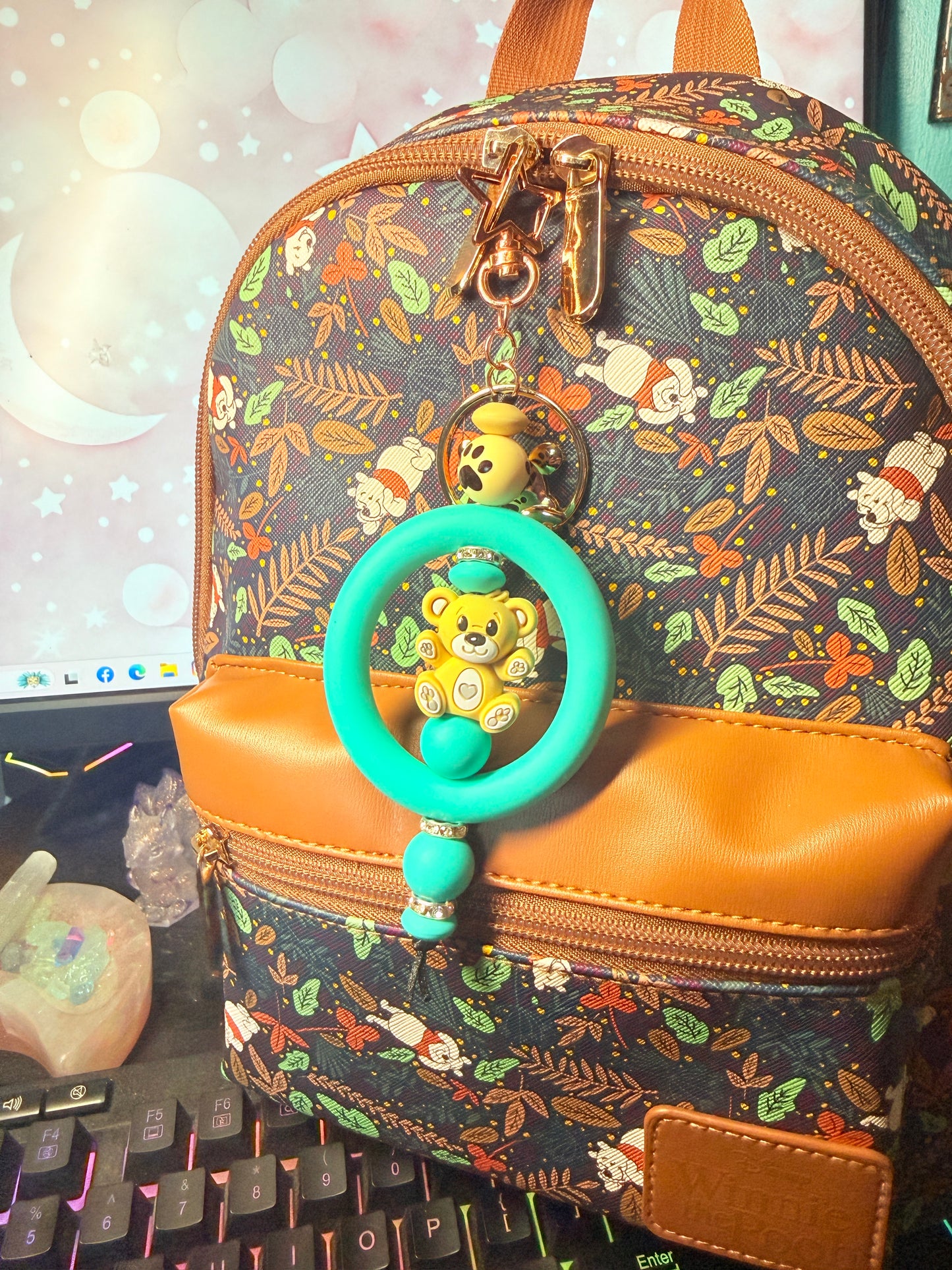 Teal Ring Bear Bag Charm