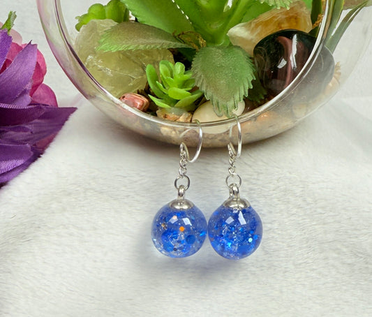 Blue Glitter Resin Earrings