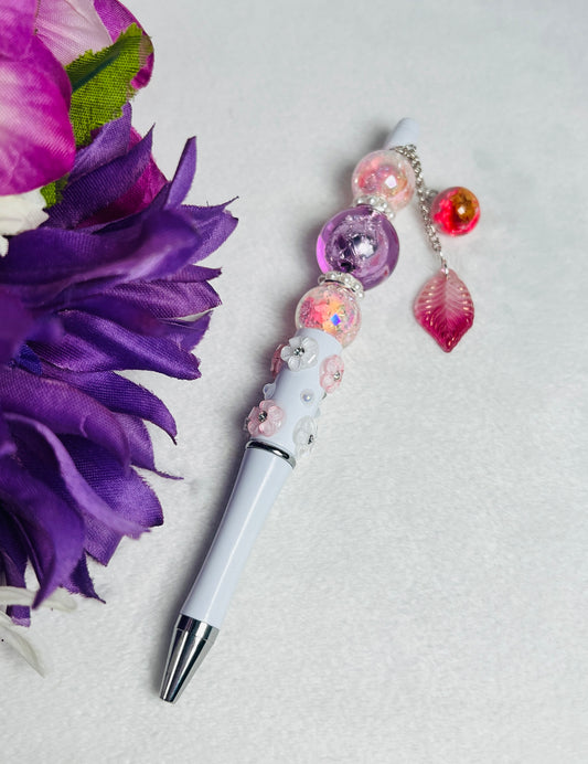 White Barrel Pen with Flowers