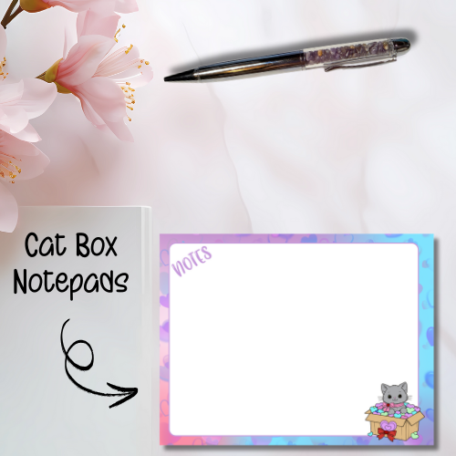 Cat Box with Hearts Notepad