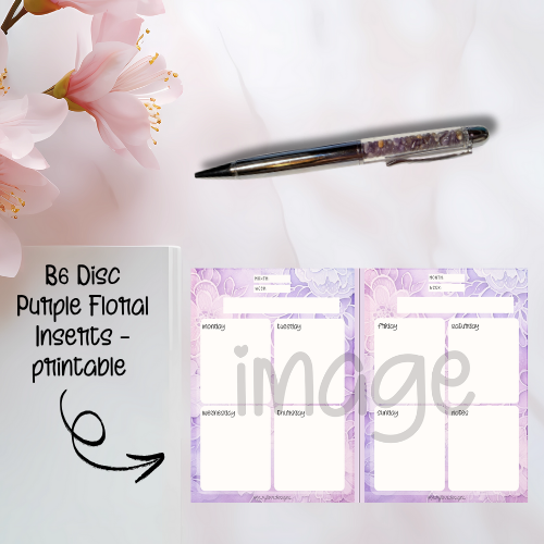 B6 Disc Purple Floral Inserts - printable