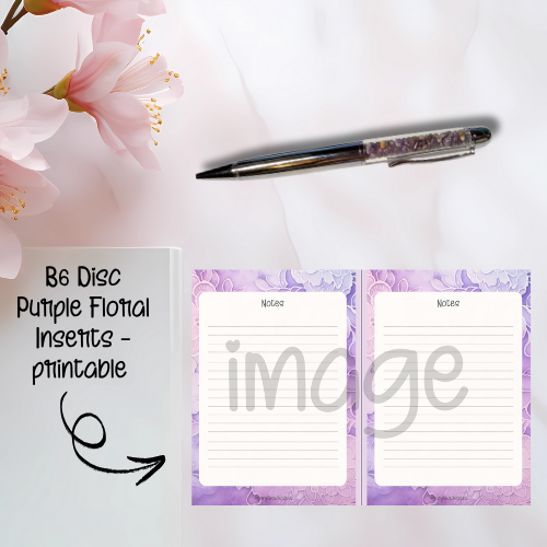 B6 Disc Purple Floral Inserts - printable