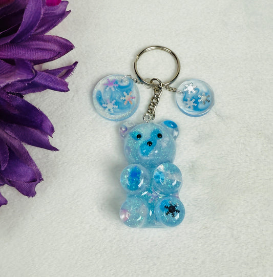 Blue Snowflake and Glitter Bear with Bobbles keychain