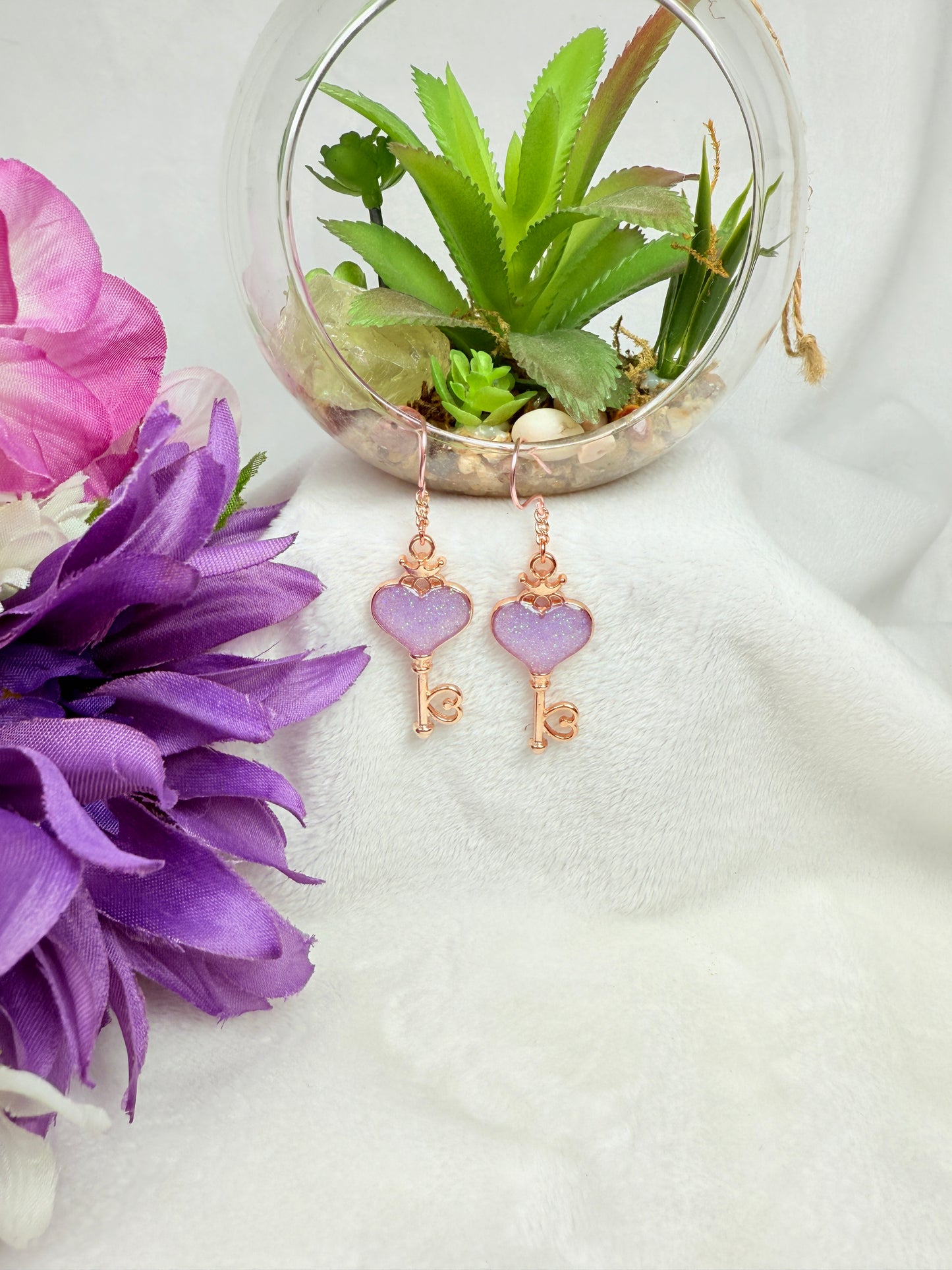 Rose Good with Purple Dangle Earrings