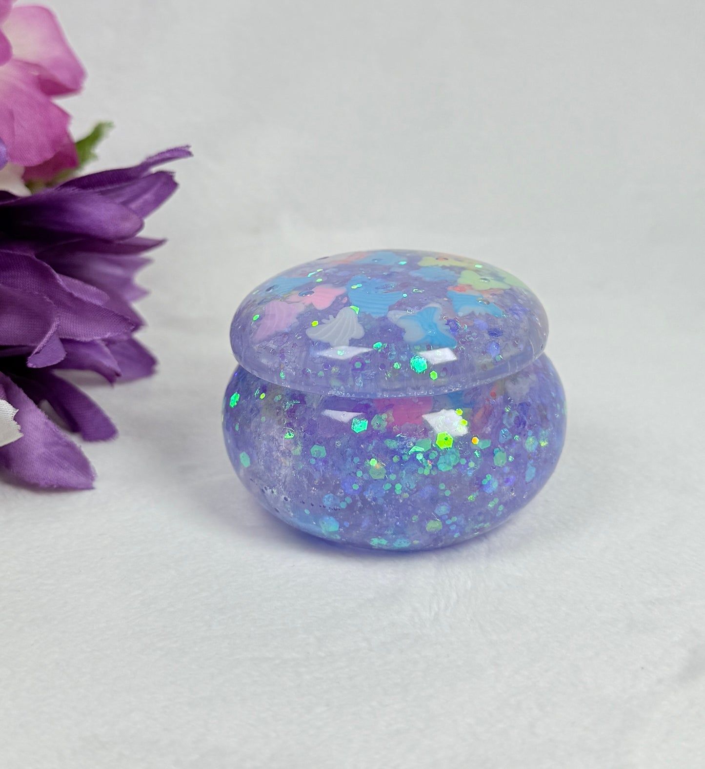 Purple Glitter with Butterflies Resin Trinket Jar