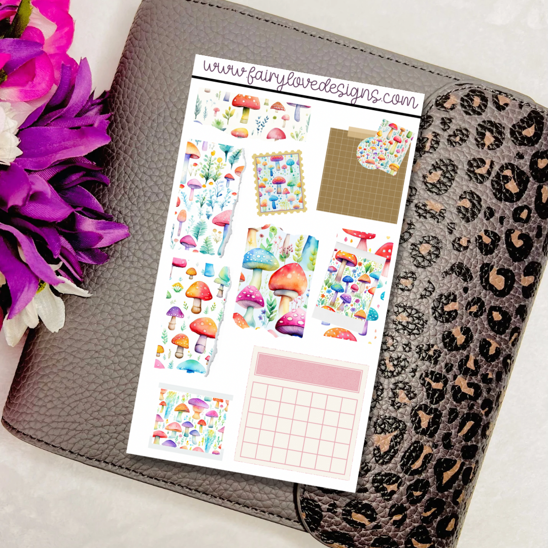 Colorful Mushrooms Journaling Kit with Rip Washi