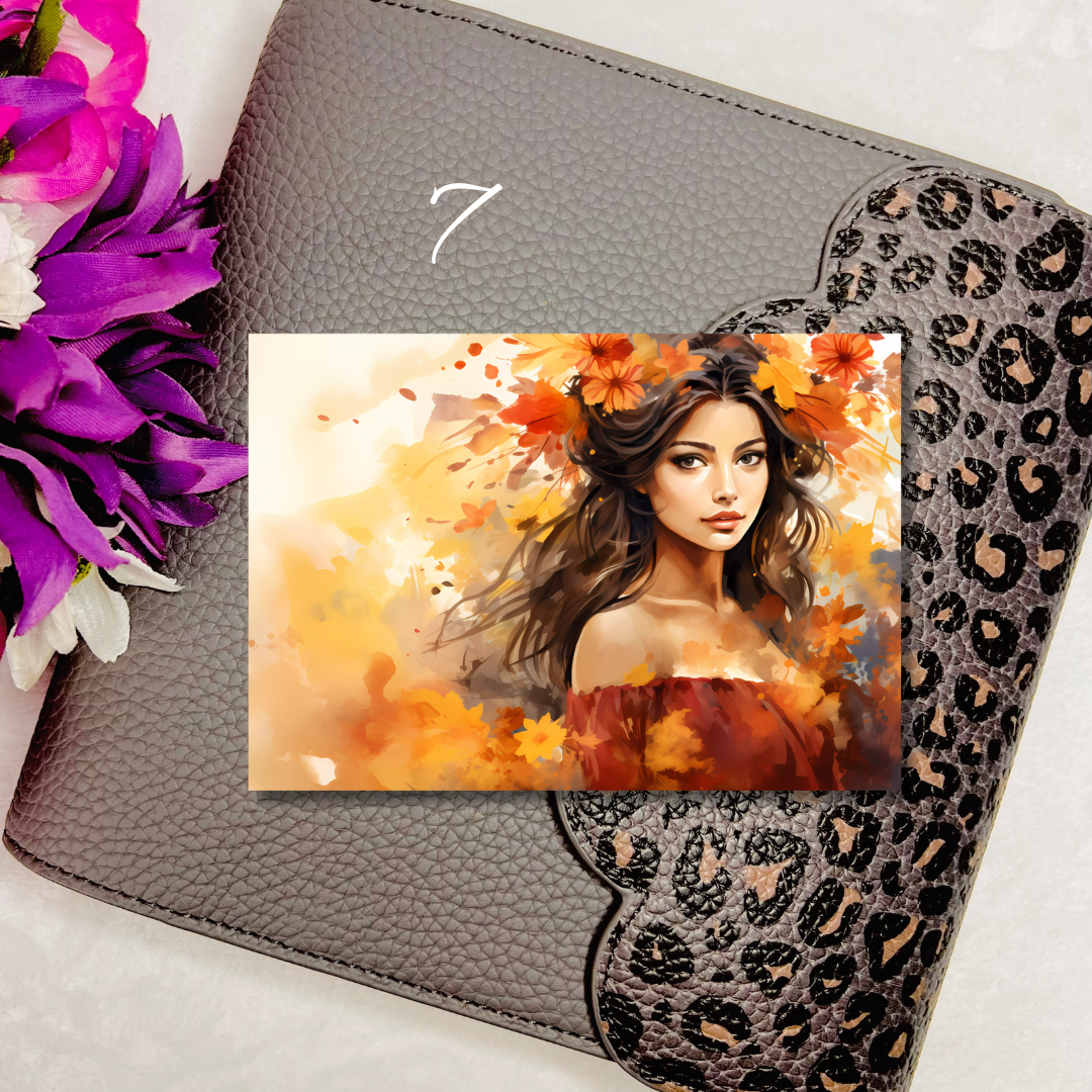 Dark Tone Autumn Girl Journaling Cards