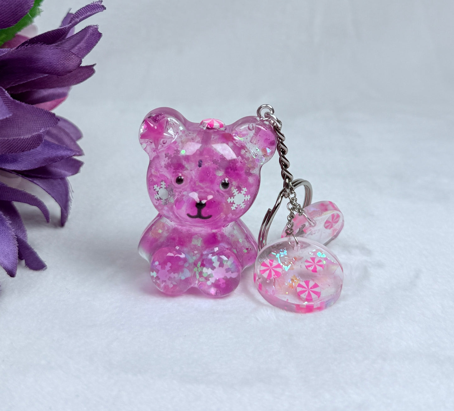 Pink Snowflake Bear Keychain