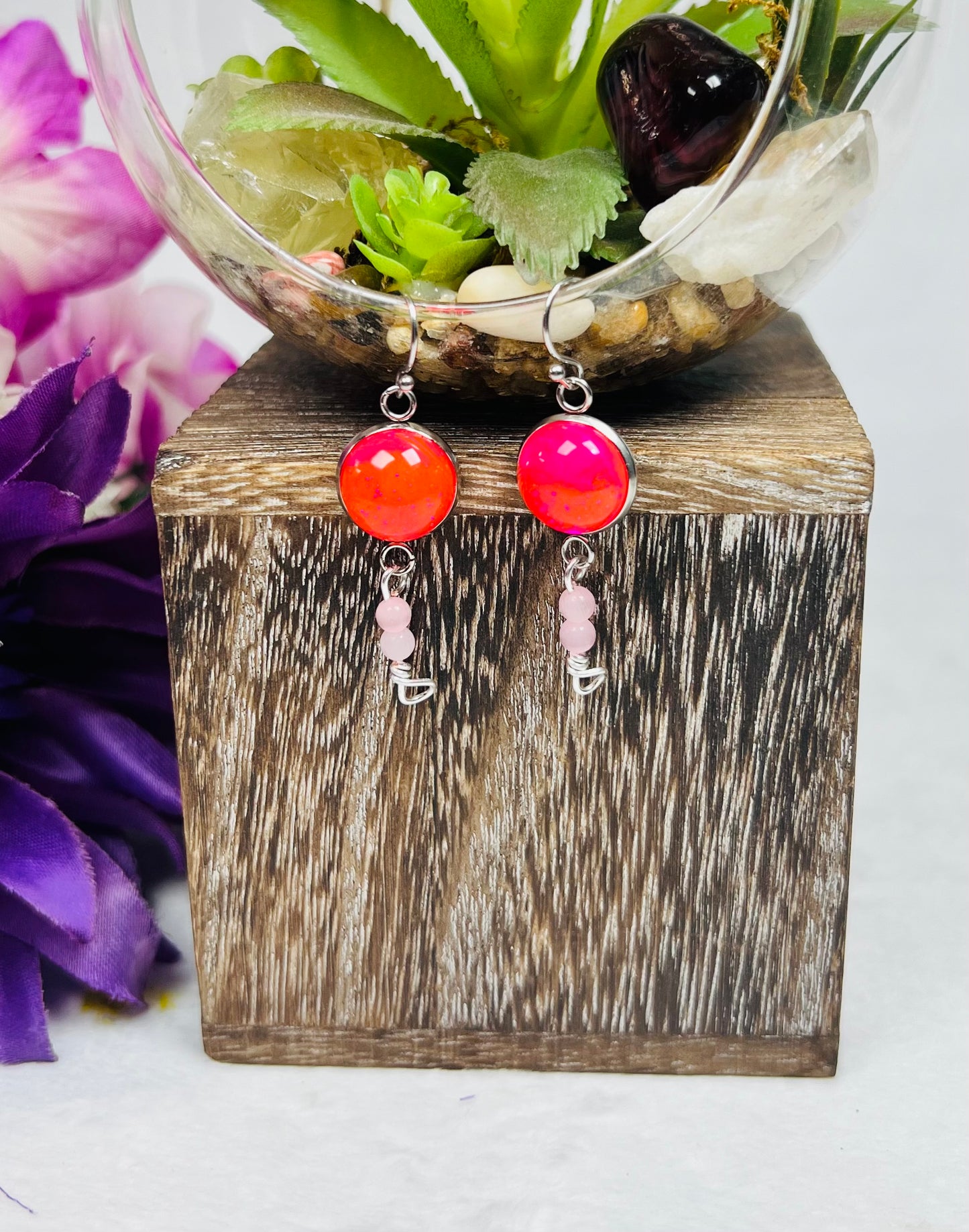 Pink Resin Dangle Earrings