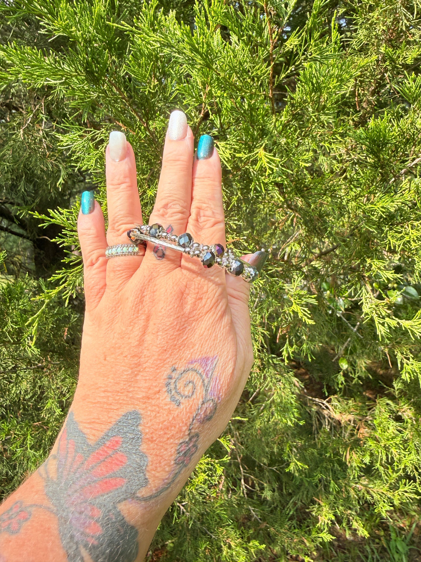 Snowflake Obsidian and Milky Quartz Bangle
