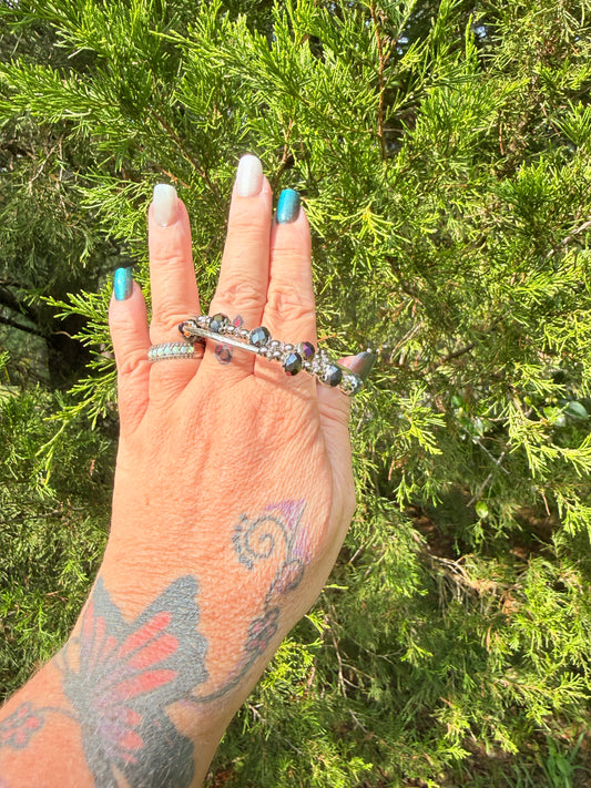 Snowflake Obsidian and Milky Quartz Bangle