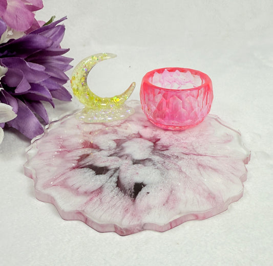 Fairy Moon Tray with White/Pink Design