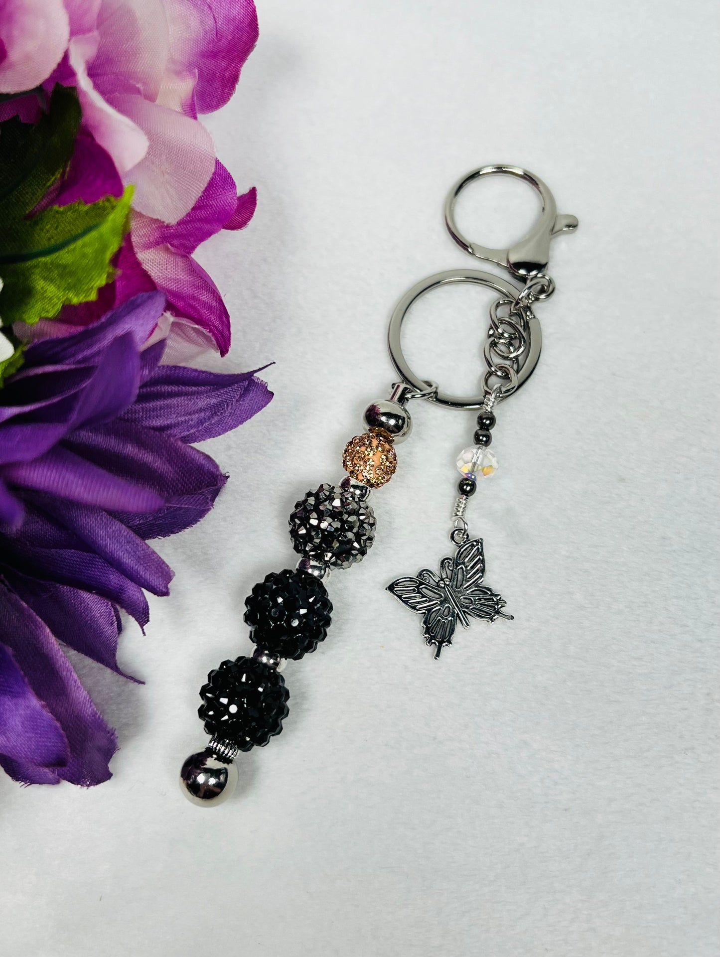 Black Key-fob with Butterfly Keychain