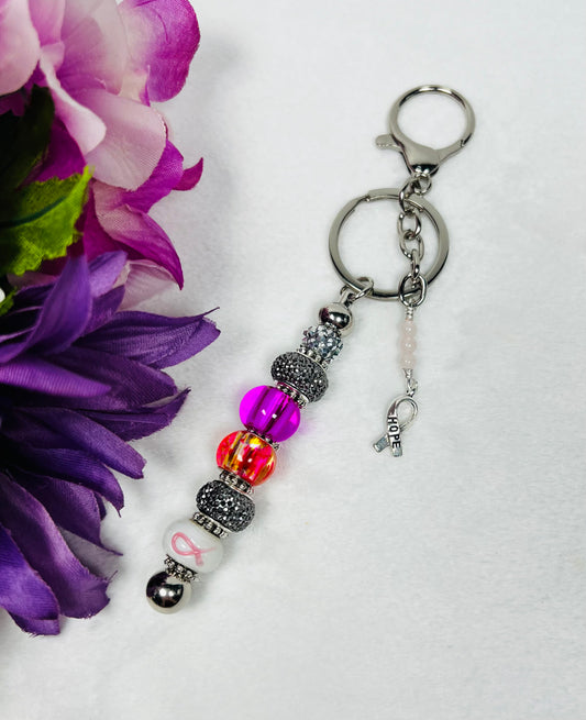 Breast Cancer with Glass Beads Key-fob Keychain