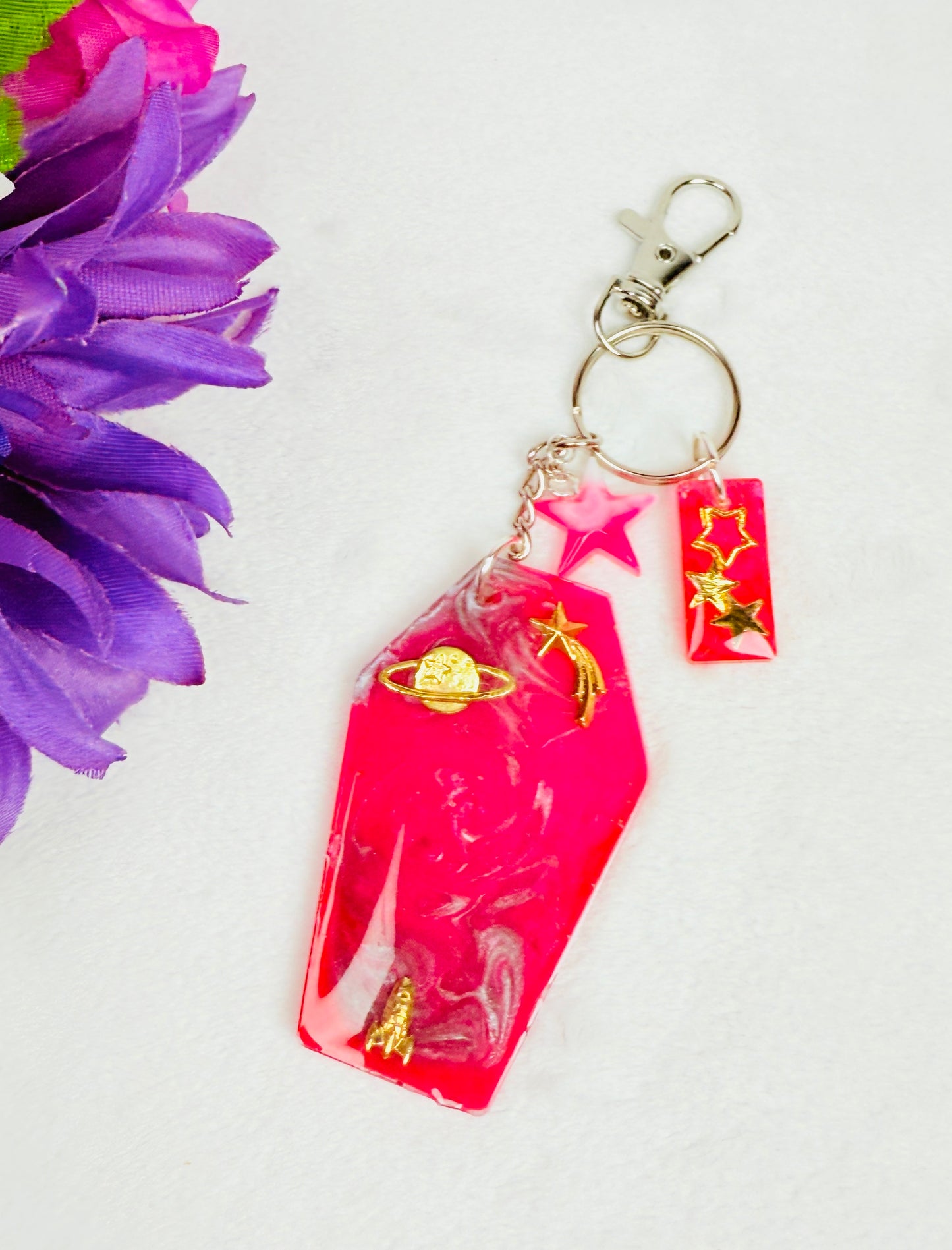 Pink Jelly Coffin Keychain with Bobbles