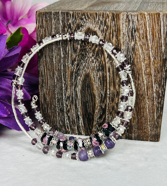 Lepidolite Stone Beads and Glass Spun Beads Bangle