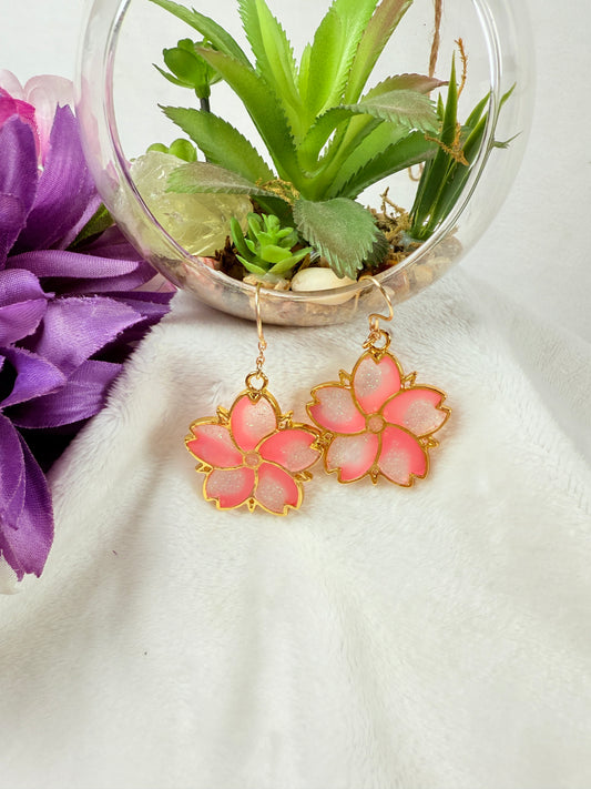 Pretty Pink Flowers Dangle Earrings