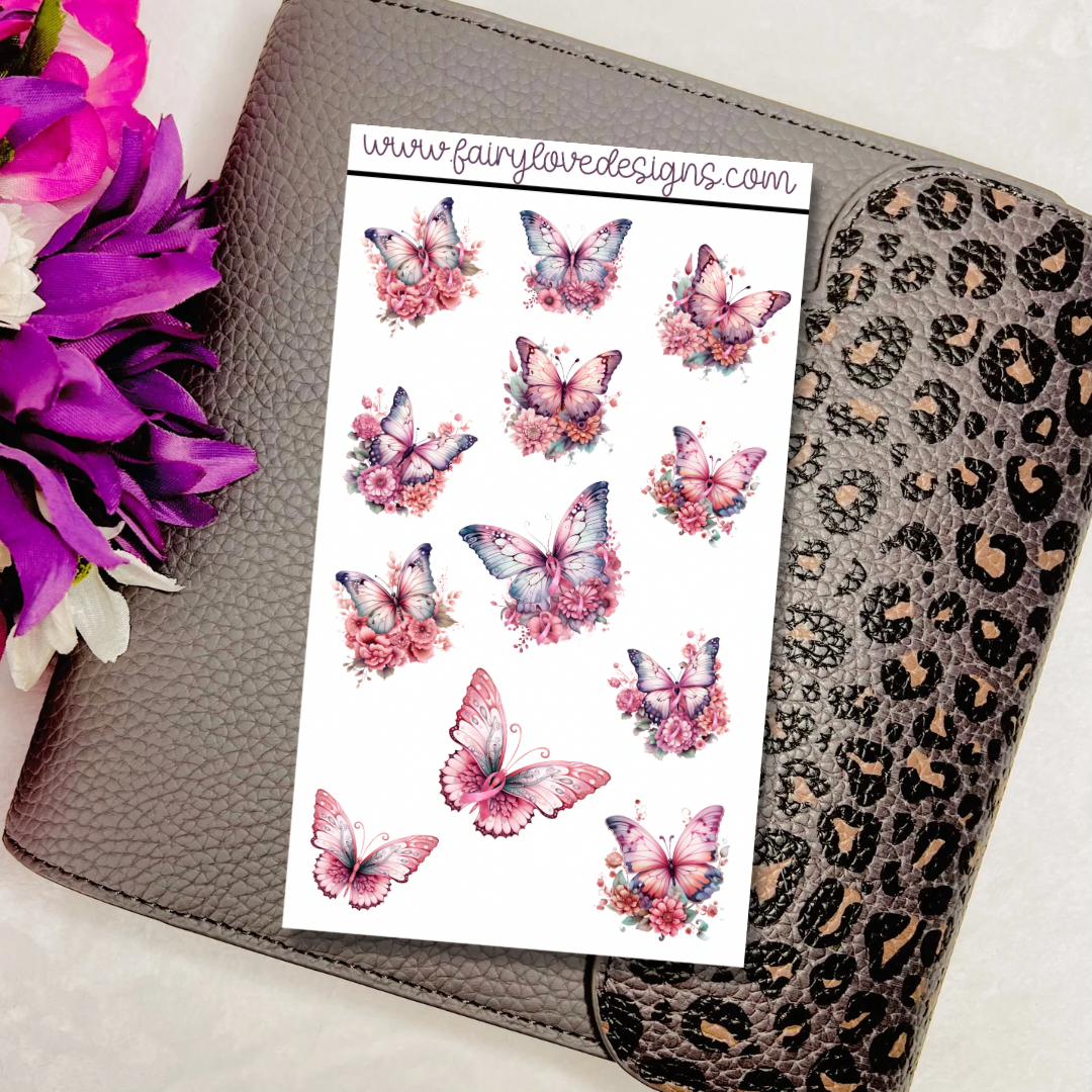 Breast Cancer Ribbon Butterfly Half Sheet