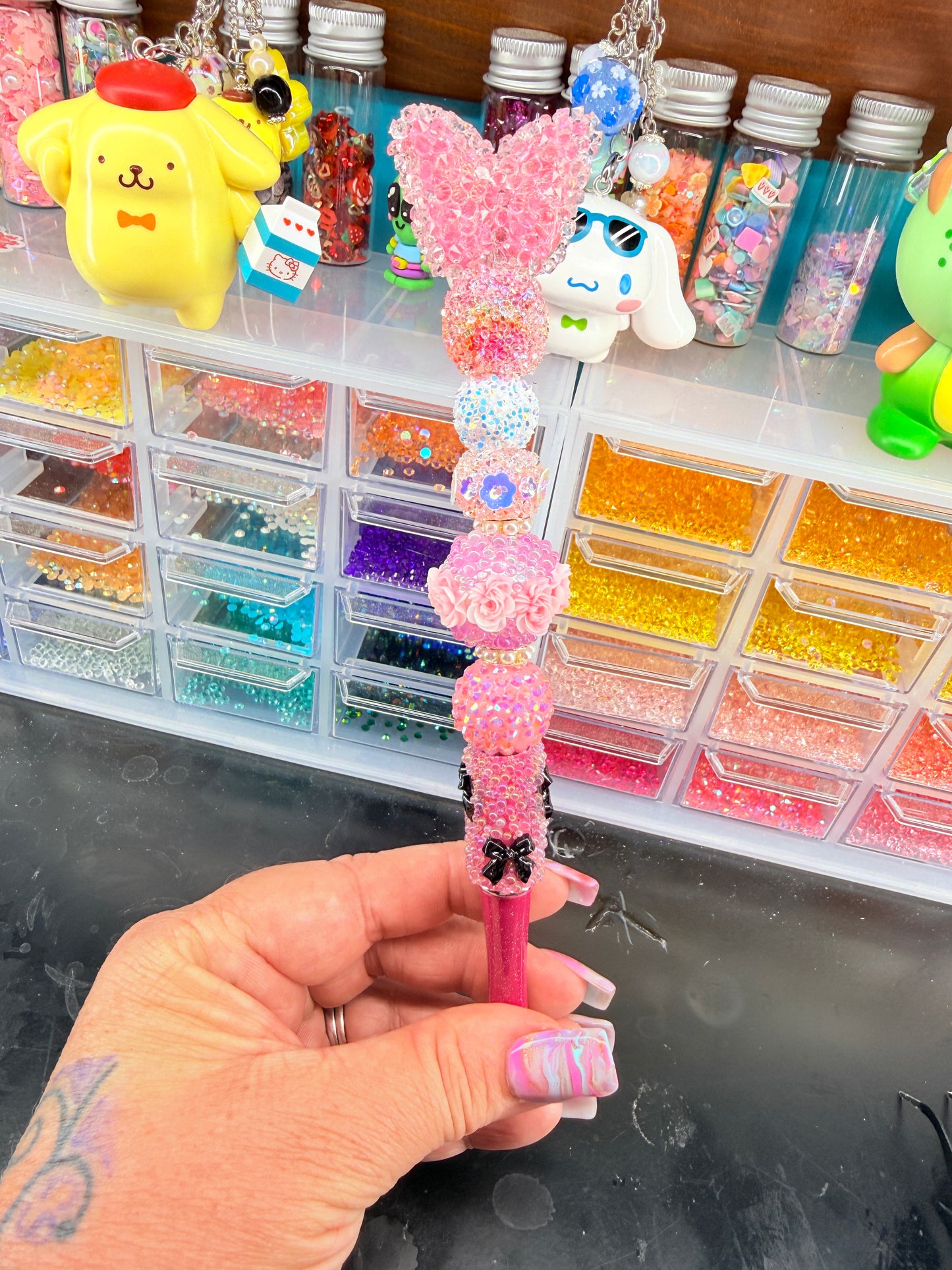 Pink Butterfly Beaded Pen