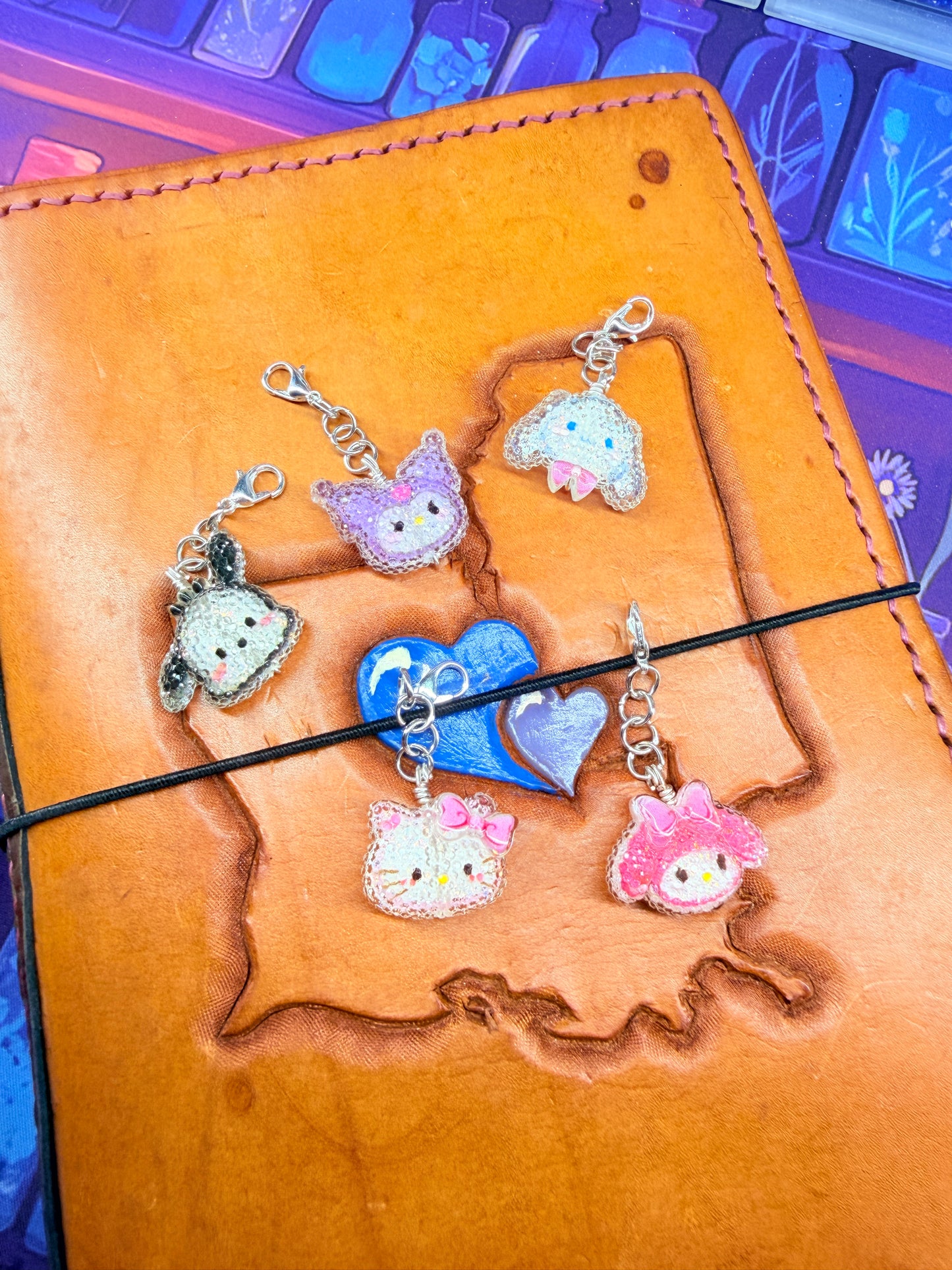Kawaii Sparkle Planner Charms - silver hardware