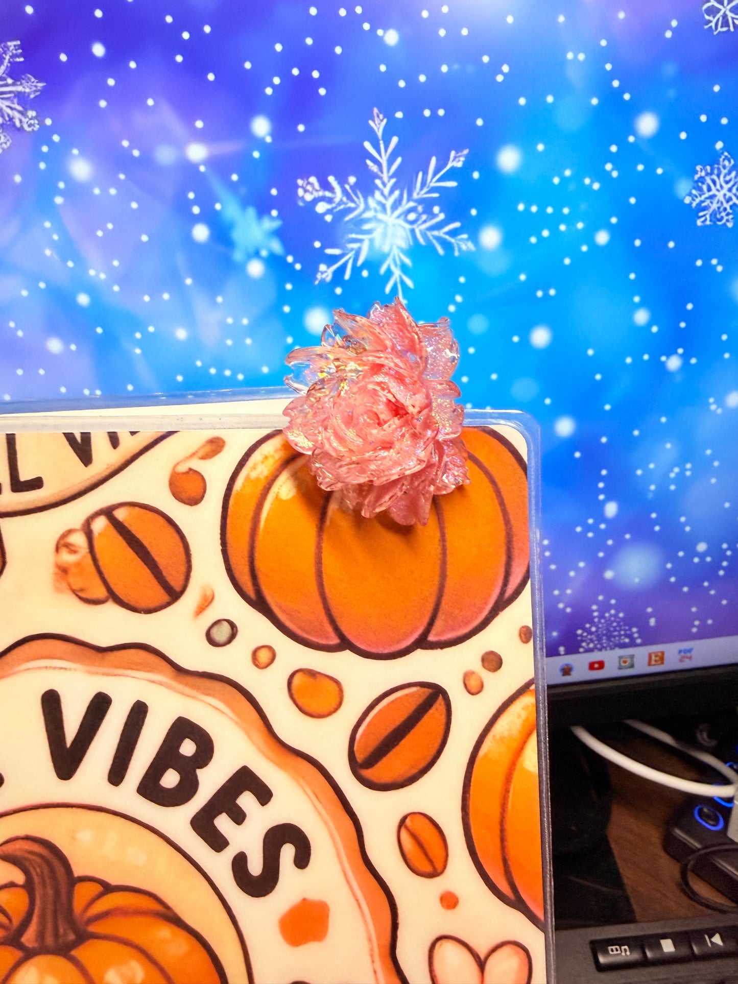 Clear and Pink Large Flower Journaling Clip