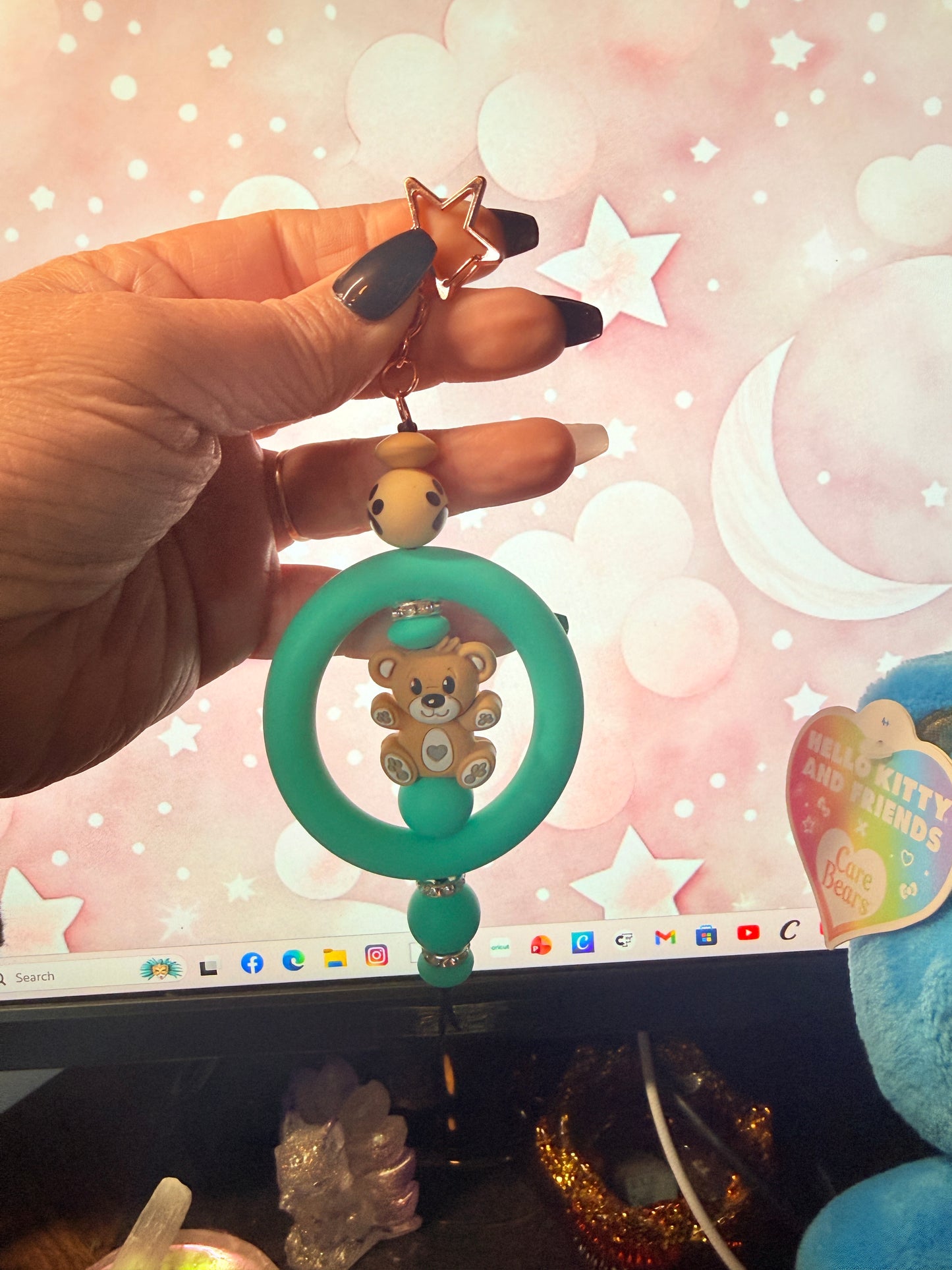 Teal Ring Bear Bag Charm